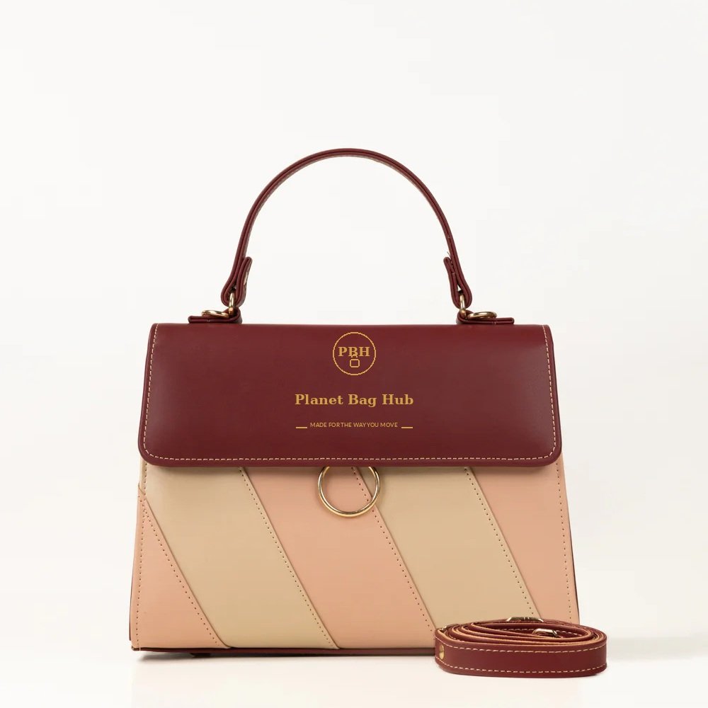 Planet Bag Hub Maroon Striped Leather Handbag
